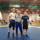 Leevi Mäkelä, Haaparannan leirillä valmentajana toiminut Valeri Nikitin ja Onni Silvennoinen.